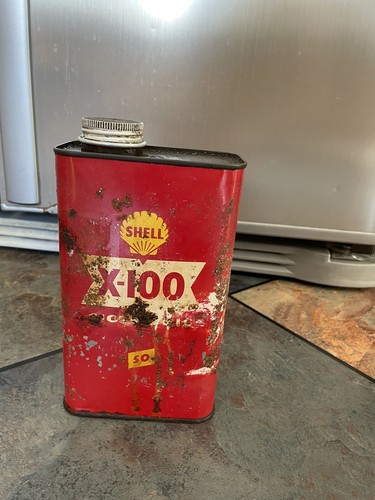 Old shell oil can - old, tin