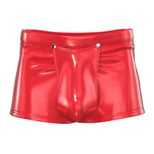 UK Men Sexy Wet Look Latex PVC Leather Shorts Zipper Crotch Boxer Brief Clubwear