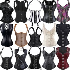 Women Steampunk Gothic Boned Corset Burlesque Basque Top Lace Up Costume Vest