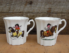 Vintage Royal Grafton Fine Bone China Thelwell Cartoon 1967 Horse & Jockey Mugs
