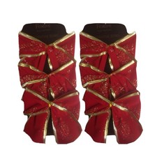 Christmas Decorative Red Bows with Gold Glitter Trees Set of 6