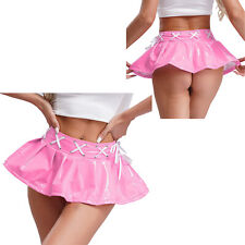 Womens Patent Leather Pleated Skirt Cross Lace-up Ribbon Miniskirt Rave Party 