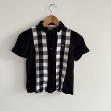 Fred Perry x Amy Winehouse Shirt Womens UK 8 Black White Check Viscose Retro