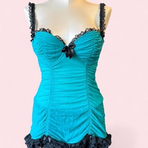 Teal ruched lace corset cami