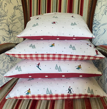 Set of 4 Cushion Covers Made in Sophie Allport's SKIING Fabric 40cm/32cm