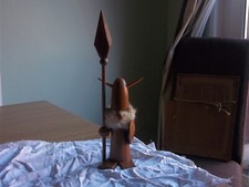 Vintage Wooden Teak Viking Figure With Spear, Free UK Postage