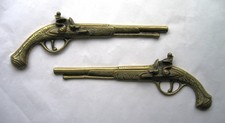 Pair of 13" Solid Brass Decorative Wall Mounted Flintlock Duelling Pistols