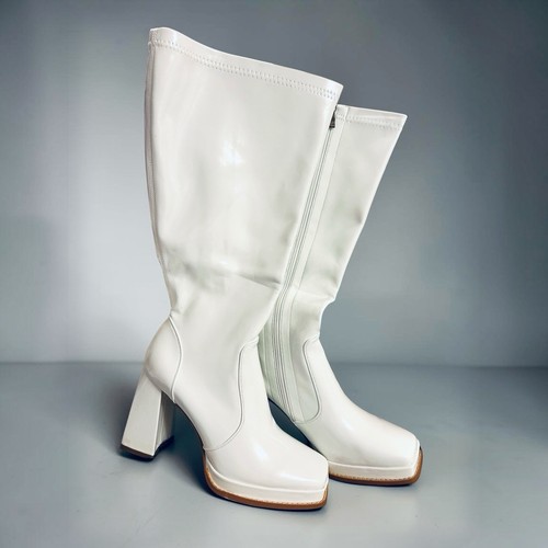 White pleather gogo boots - white,