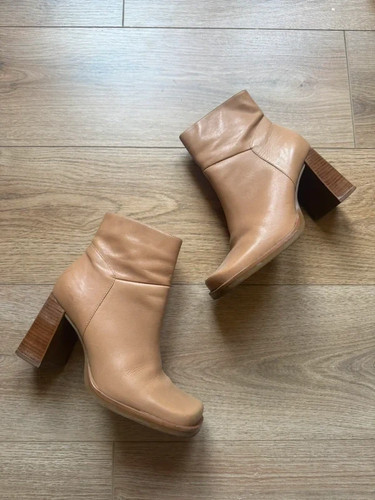 Tan leather block heel - block,