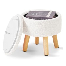 13 Inch Small Footstool Ottoman with Storage, Round Pouffe Foot Rest