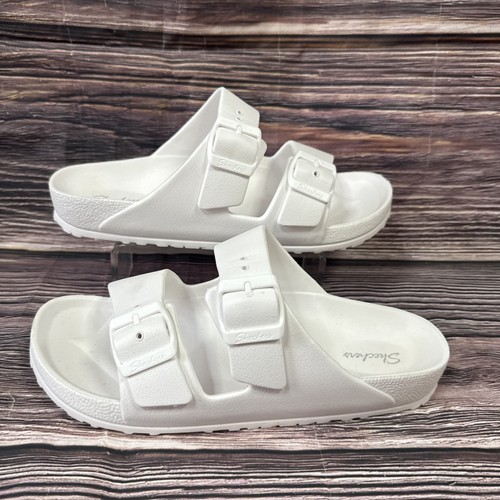 Sketchers white buckle sliders - buckle,