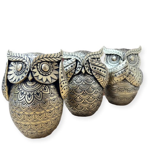 Set golden owl figurines - set,