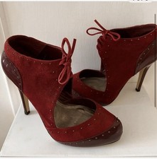 CARVELA RRP £120  Size 5 Patent Leather And Suede Heels In Burgandy Red 