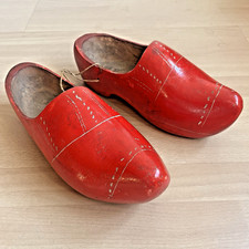 Vintage Dutch Wooden Clogs Decorative Hand Carved Red 11" Long Traditional
