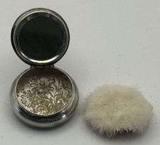 Late 19th Century Silver Powder Compact with Original feather Puff