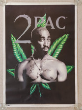 ORIGINAL 2PAC TUPAC SHAKUR POSTER BLACK W/ GREEN CANNABIS MARIJUANA LEAF c. 1997