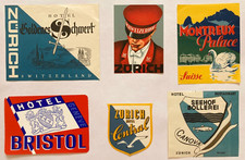 Original Vintage Luggage Labels SWITZERLAND - ZURICH - ART DECO - HOTELS - 6pcs