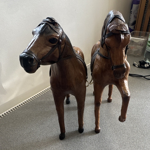 Pair carved wooden horse - pair,