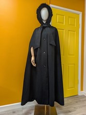 Vintage 1960s Raymond Of London Black Wool Hooded Cape
