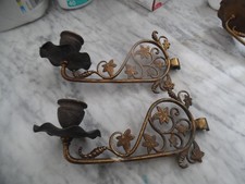 Antique Brass Swing Arm Art Nouveau X2 Piano Candle Holders Wall Sconces -No.2.