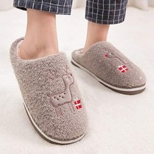 Christmas Slippers Men Moose Slip On Reindeer Size UK 10 EU 44-45 Xmas Fun Gift
