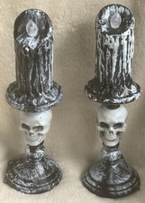 2 Halloween Flickering Faux Candles Candle Sticks Battery Operated Decoration 