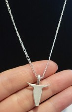 Cow Skull Silver-tone Pendant On 925 Silver Plated Figaro 18 Inch Necklace