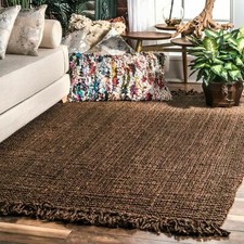Rug Jute Brown 100% Natural Hand Braided Rectangle Runners Area Rug Living Room