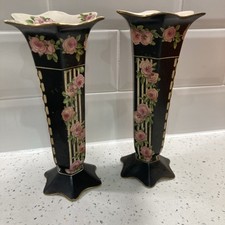 Matching Pair Antique A.G.R & Co Crown Ducal Ware Vase / Vases Ceramic Flower