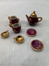 Vintage Dolls House Tea Set Burgundy Gold