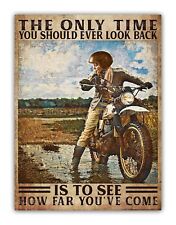 Retro Motorcycle Woman Metal Garage Sign For Shed Workshop Mancave
