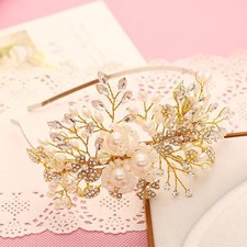Gold Wedding Headband Bridal Flora Rhinestone Beaded Headpieces Hair Accessories