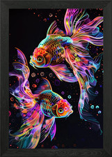 Neon Goldfish Pair on Black