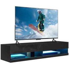 Floating TV Unit Wall Mounted Cabinet LED Lights Shelves High Gloss Living Room