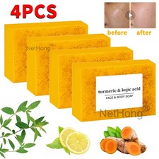 1-4PCS Turmeric Kojic Acid Brightening Soap Skin Whitening Dark Spot lightening