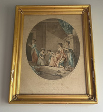 18th C Antique Georgian Stipple Engraving-Maternal Care-Gilt Wood Georgian Frame