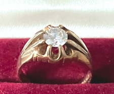 Vintage 80s Men's 9ct Gold Lg CZ Gemstone Solitaire Engagement Ring 5.13g Size T