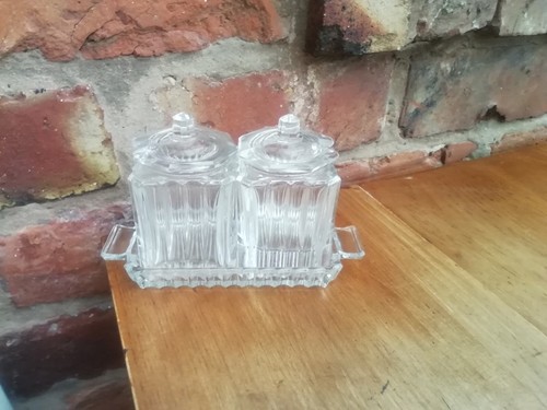 Vintage glass condiment pots - vintage,