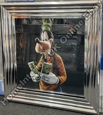 Goofy counting money Disney wall art picture with liquid art & chrome step frame