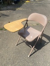 Vintage School Desk Attached Fold Up Metal Chair Combo kid/small adult Size 