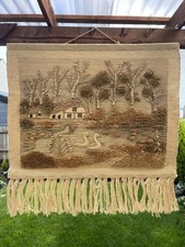 Vintage Jute Woven Wall Hanging Textured Wall Tapestry Village Boho Decorative