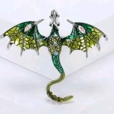 Enamel Green Dragon Brooch Pin