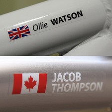 Bike Name Frame Stickers Vinyl Decal Cycle Helmet Personalised Any Flag BS01