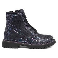 Lilley Junior Kids Boot Black Girls Lace Up Glitter Memory Foam Laura SIZE