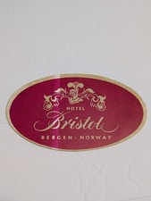 Hotel Bristol Bergen Norway Luggage Label Vintage Travel Ephemera