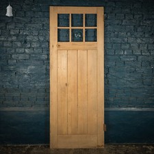 Framed Plank Glazed Pine Door, Edwardian with Bullseye Glass