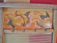 Vintage National Glass Washboard, hand painted, with  washing tongs