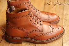 Loake Burford Tan Brown Leather Derby Brogue Boots Shoes Men UK 7.5 US 8.5