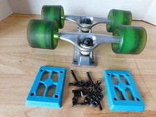 Vintage Kryptonics Green Skateboard Long Board Wheels Trucks & Riser Pads, 9/81