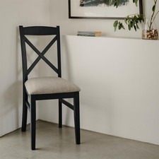 Florence Crossback upholstered kitchen dining chair with grey cushion,Navy Blue